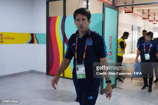 Diego Placente, Head Coach of Argentina, arrives at the stadium prior to the Group E match between Poland and Argentina during the FIFA U-17 World...
