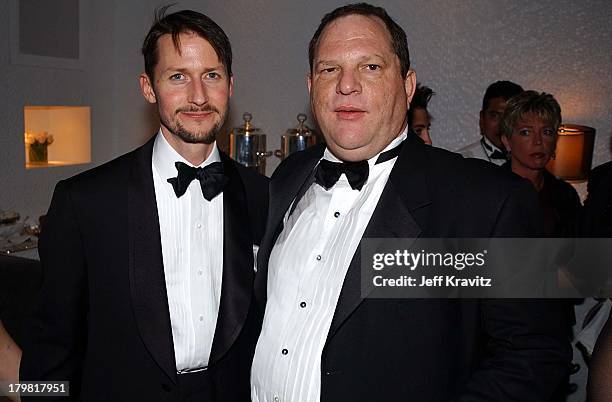 Todd Field and Harvey Weinstein during 2002 Miramax Post Golden Globe Party in Beverly Hills, California, United States.