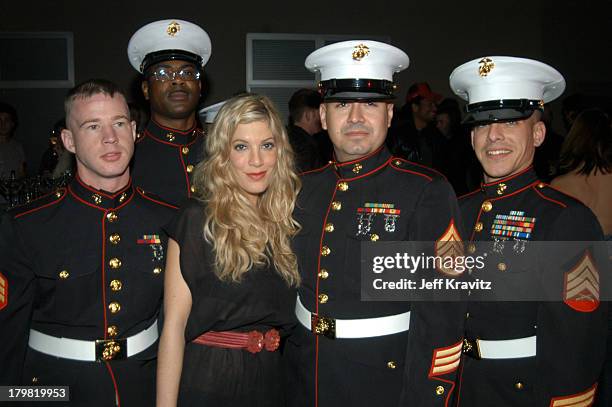 Tori Spelling and Marines during Motorola Hosts 5th Anniversary Party Benefiting Toys for Tots - Inside at 3526 Hayden in Culver City, California,...