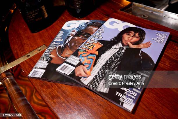 Magazines are displayed at the GQ Men of the Year Party 2023 at Bar Marmont on November 16, 2023 in Los Angeles, California.
