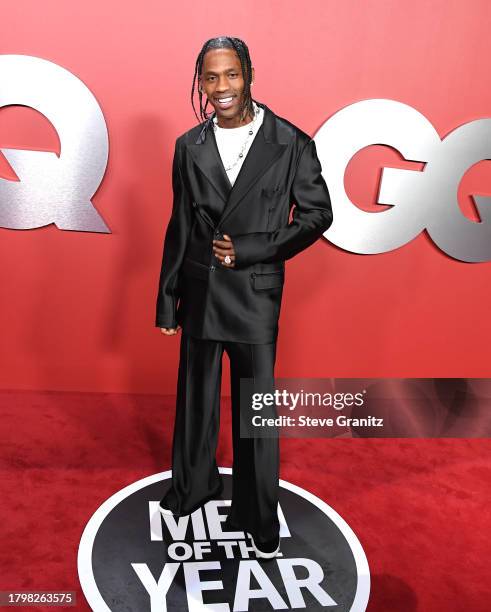 Travis Scott arrives at the 2023 GQ Men Of The Year at Bar Marmont on November 16, 2023 in Los Angeles, California.