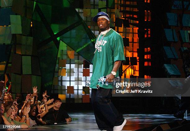 Cent, winner of Best New Artist In A Video and Best Rap Video at the 2003 MTV Video Music Awards.