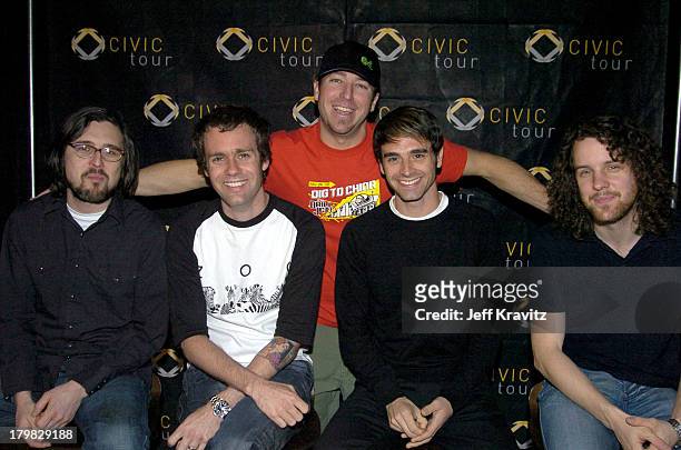 Stryker from KROQ with Scott Shoenbeck, Mike Marsh, Chris Carrabba and John Lefler of Dashboard Confessional