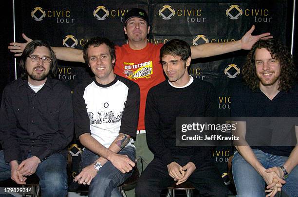 Stryker from KROQ with Scott Shoenbeck, Mike Marsh, Chris Carrabba and John Lefler of Dashboard Confessional