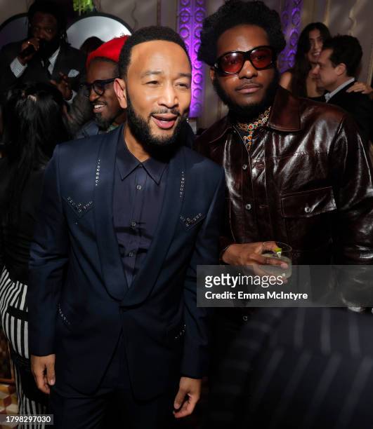 John Legend and Leon Bridges attend the GQ Men of the Year Party 2023 at Bar Marmont on November 16, 2023 in Los Angeles, California.
