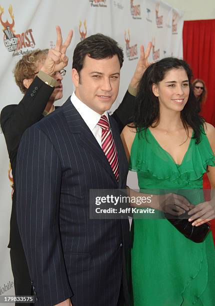 Jimmy Kimmel and Sarah Silverman during Comedy Central Roast of Pamela Anderson - Red Carpet at Sony Studio in Culver City, California, United States.