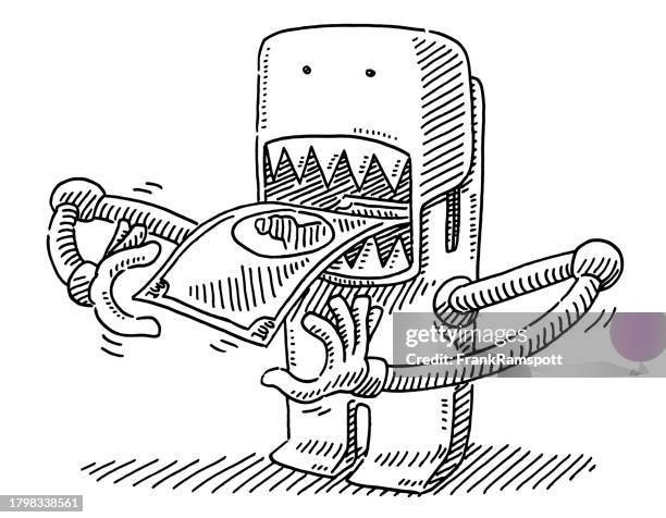 geld fressende monster zeichnung - geld verheizen stock-grafiken, -clipart, -cartoons und -symbole