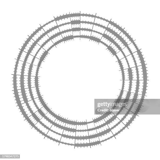 multiple gray concentric circles with tick marks on a white background. - concentric circle graph stock illustrations