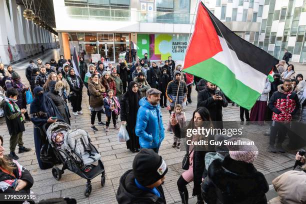 School students and parents protest at the bombing of Palestine and the voting record of local MP Margaret Hodge at Barking Town Hall on November 17,...