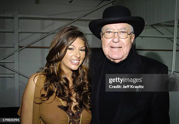 Amber Campisi and Carroll Shelby during Spike TV's 1st Annual Autorox Awards - Backstage at Barker Hanger in Santa Monica, California, United States.