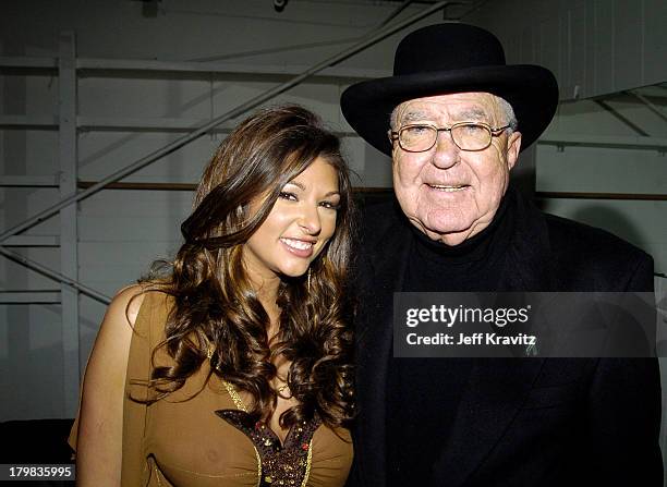 Amber Campisi and Carroll Shelby during Spike TV's 1st Annual Autorox Awards - Backstage at Barker Hanger in Santa Monica, California, United States.