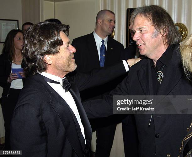 Jann Wenner and Neil Young during 20th Annual Rock and Roll Hall of Fame Induction Ceremony - Audience and Backstage at Waldorf Astoria Hotel in New...