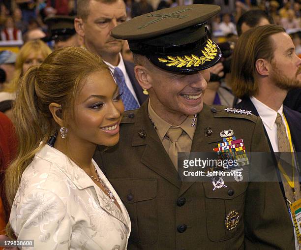 Beyonce and General Peter Pace, former Marine Corps Forces Atlantic Commander