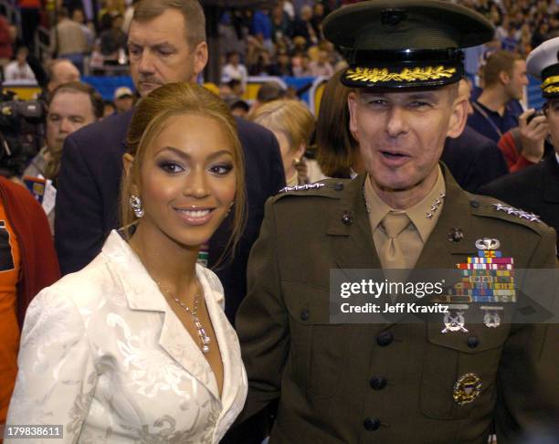 Beyonce and General Peter Pace, former Marine Corps Forces Atlantic Commander