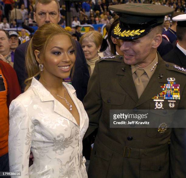 Beyonce and General Peter Pace, former Marine Corps Forces Atlantic Commander