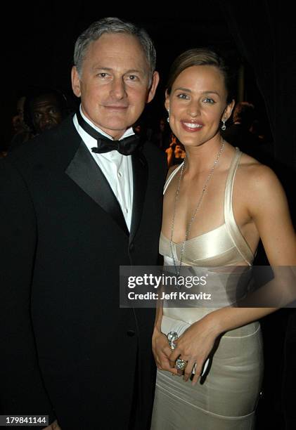 Victor Garber and Jennifer Garner during 55th Annual Primetime Emmy Awards - Backstage and Audience at The Shrine Auditorium in Los Angeles,...