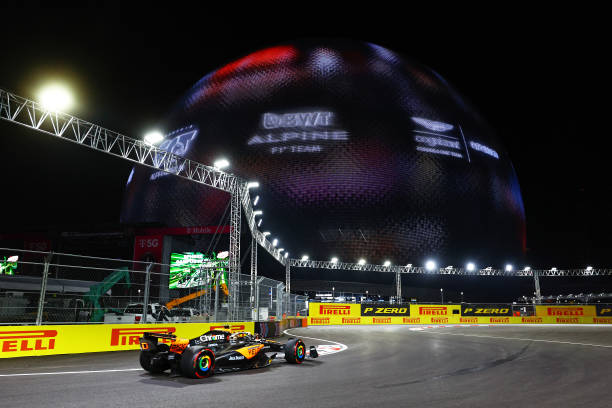 F1 Grand Prix of Las Vegas - PracticeLAS VEGAS, NEVADA - NOVEMBER 17: Lando Norris of Great Britain driving the (4) McLaren MCL60 Mercedes on track during practice ahead of the F1 Grand Prix of Las Vegas at Las Vegas Strip Circuit on November 17, 2023 in Las Vegas, Nevada. Andrea Stella admitted that the team struggled in FP2.