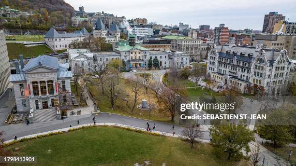 Aerial view of the McGill University campus in Montreal, Quebec, on November 21, 2023. A chill has fallen over the three English-language...