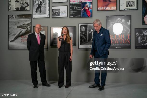 Philippe Garner, vice-president of the Helmut Newton Foundation and curator of the exhibition, Leticia Castromil, manager of the MOP Foundation and...