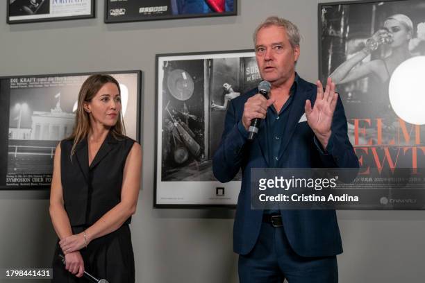 Leticia Castromil, manager of the MOP Foundation and Matthias Harder, director of the Helmut Newton Foundation and curator of the exhibition, attend...