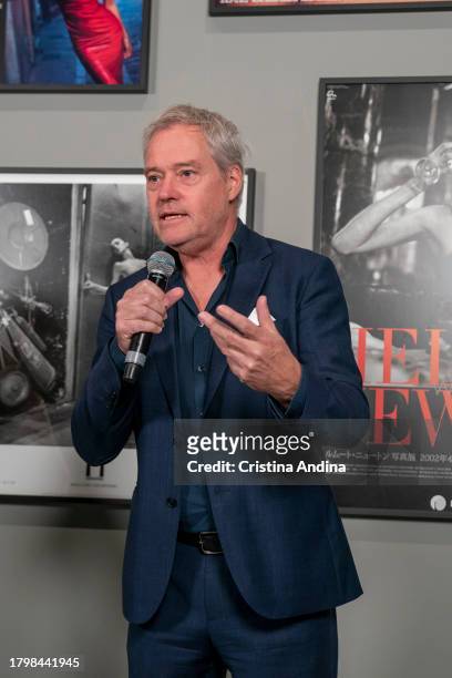 Matthias Harder, director of the Helmut Newton Foundation and curator of the exhibition, attends the press conference at the opening of the...