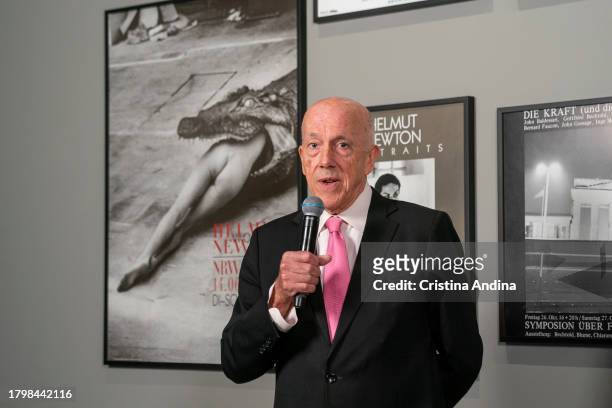Philippe Garner, vice-president of the Helmut Newton Foundation and curator of the exhibition, attends the press conference at the opening of the...