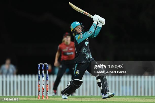 Nicola Hancock of the Heat bats during the WBBL match between Brisbane Heat and Melbourne Renegades at Allan Border Field, on November 17 in...
