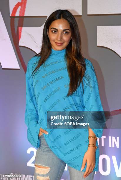 Bollywood actress Kiara Advani poses for a photo at the red carpet premiere of the upcoming film 'Farrey' in Mumbai. The film will be released in...