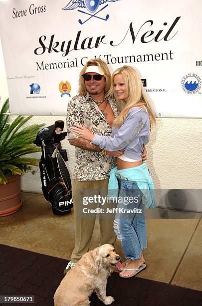 Vince Neil and wife Lia Gerardini during 2005 Skylar Neil Memorial Golf Tournament for TJ Martell at Malibu Country Club in Malibu, California,...