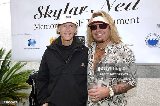 Robby Krieger and Vince Neil during 2005 Skylar Neil Memorial Golf Tournament for TJ Martell at Malibu Country Club in Malibu, California, United...