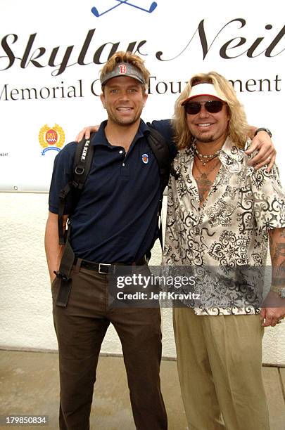 David Chokachi and Vince Neil during 2005 Skylar Neil Memorial Golf Tournament for TJ Martell at Malibu Country Club in Malibu, California, United...