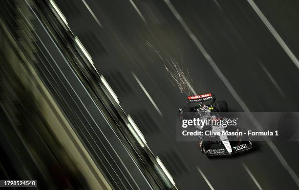 Yuki Tsunoda of Japan driving the Scuderia AlphaTauri AT04 on track during practice ahead of the F1 Grand Prix of Las Vegas at Las Vegas Strip...