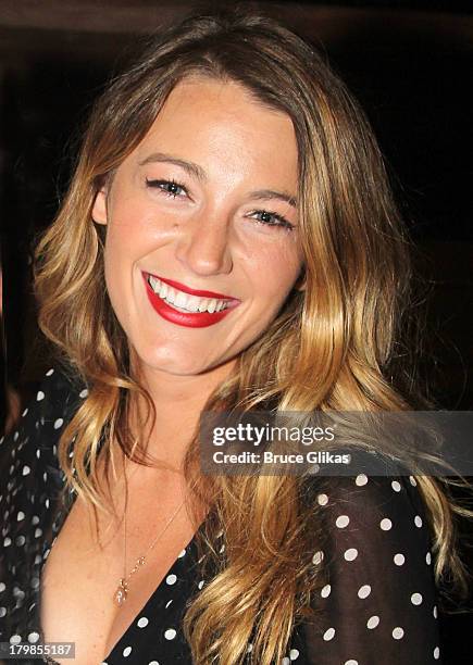 Blake Lively poses backstage at the musical "Big Fish" on Broadway at The Neil Simon Theater on September 6, 2013 in New York City.