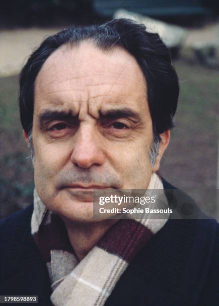 Italian writer Italo Calvino in Paris, Saint Germain des Prés, February 20, 1981.