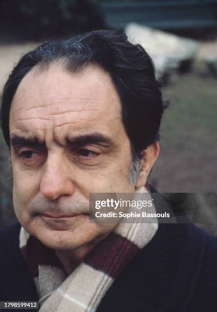 Italian writer Italo Calvino in Paris, Saint Germain des Prés, February 20, 1981.