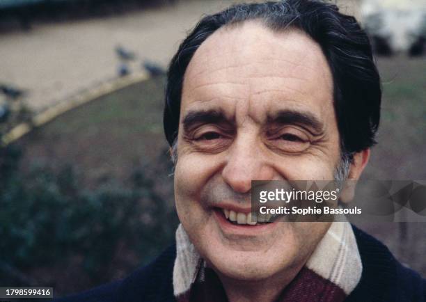 Italian writer Italo Calvino in Paris, Saint Germain des Prés, February 20, 1981.