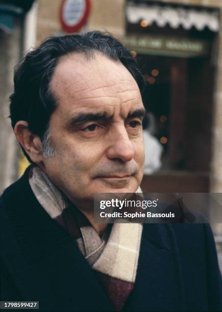 Italian writer Italo Calvino in Paris, Saint Germain des Prés, February 20, 1981.