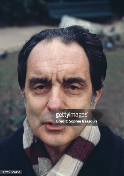 Italian writer Italo Calvino in Paris, Saint Germain des Prés, February 20, 1981.