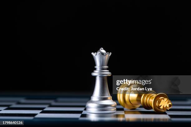 king checkmate by a queen - ajedrez fotografías e imágenes de stock