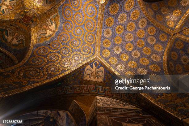 mosaic detail in aachen cathedral - cathedral ceiling stock pictures, royalty-free photos & images