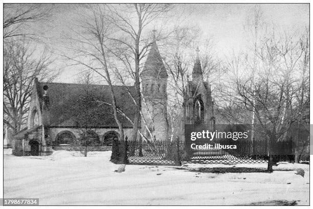 ilustraciones, imágenes clip art, dibujos animados e iconos de stock de imagen antigua del condado de hampden, massachusetts: cementerio de springfield, monumento a peabody, capilla - peabody massachusetts