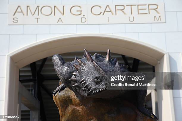 General view of a statue of a TCU Horned Frog at Amon G. Carter Stadium on September 7, 2013 in Fort Worth, Texas.