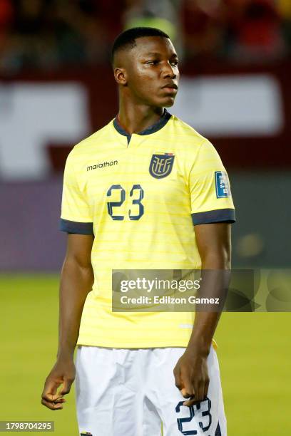 Moisés Caicedo looks on before a FIFA World Cup 2026 Qualifier match between Venezuela and Ecuador at Estadio Monumental de Maturin on November 16,...