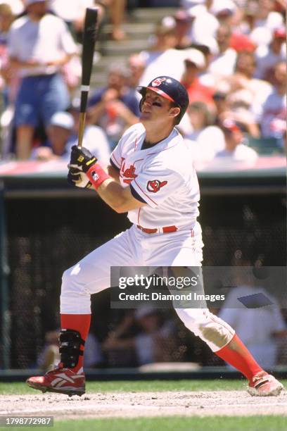 Jim Thome of the Cleveland Indians bats during a game at Jacobs Field circa 1996 in Cleveland, Ohio.