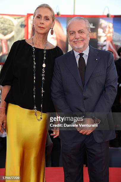 Jacqueline Baudit and Aurelio De Laurentiis arrive at the closing ceremony of the 70th Venice International Film Festival at Palazzo del Cinema on...