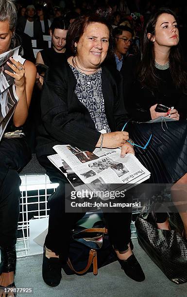 Suzy Menkes Editor from the International Herald Tribune attends the Lacoste show during Spring 2014 Mercedes-Benz Fashion Week at The Theatre at...