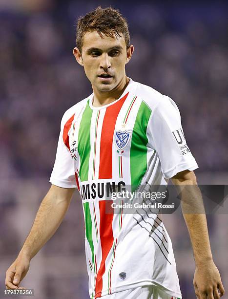 Agustin Allione of Velez Sarsfield looks on during a match between Velez Sarsfield and Newell's Old Boys as part of the sixth round of Torneo Inicial...