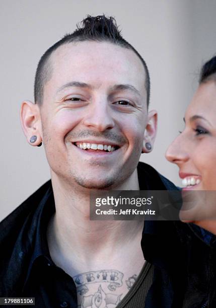 Chester Bennington of Linkin Park and guest during 2006 American Music Awards - Arrivals at Shrine Auditorium in Los Angeles, California, United...