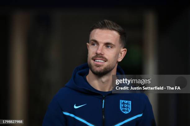 Jordan Henderson of England arrives at the stadium prior to the UEFA EURO 2024 European qualifier match between England and Malta at Wembley Stadium...