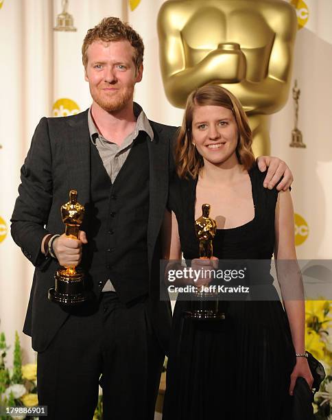 Musician/Actor Glen Hansard and Musician/Actress Marketa Irglova poses in the press room during the 80th Annual Academy Awards at the Kodak Theatre...